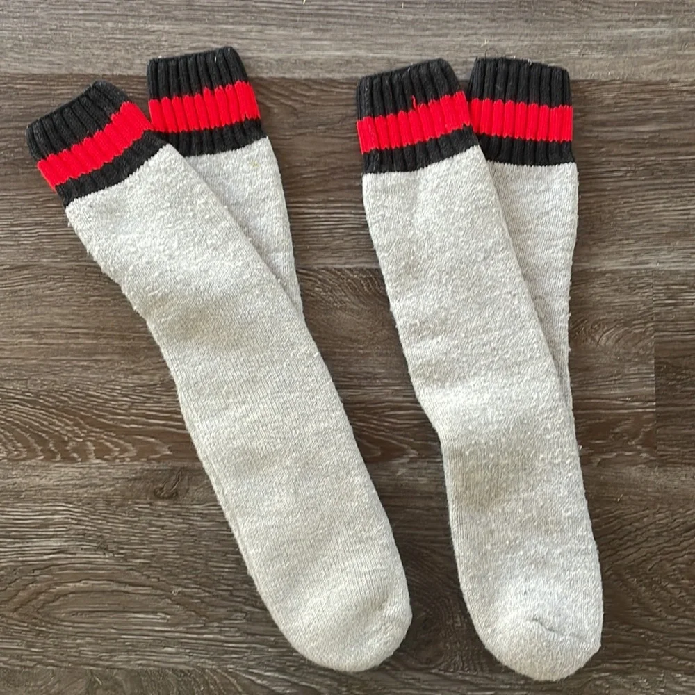 Youth Winter Socks Two Pairs Gray with Black & Red Stripe